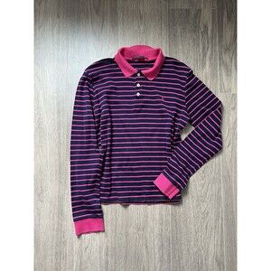 Ralph Lauren Golf Womens Long Sleeve Polo Shirt Stripe Pink Small Preppy Resort